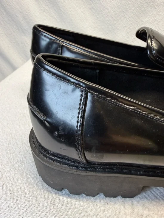 Classic Preppy Penny Loafers Vegan Black Patent Leather SchoolGirl Thick LugSole - Picture 3 of 9